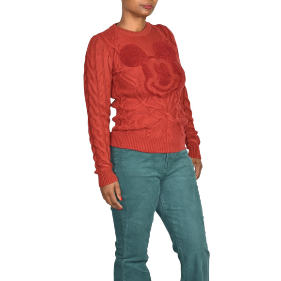 Disney Parks Mickey Mouse Cable Knit Sweater Red Pullover Textured Crew Neck XS - Picture 11 of 14